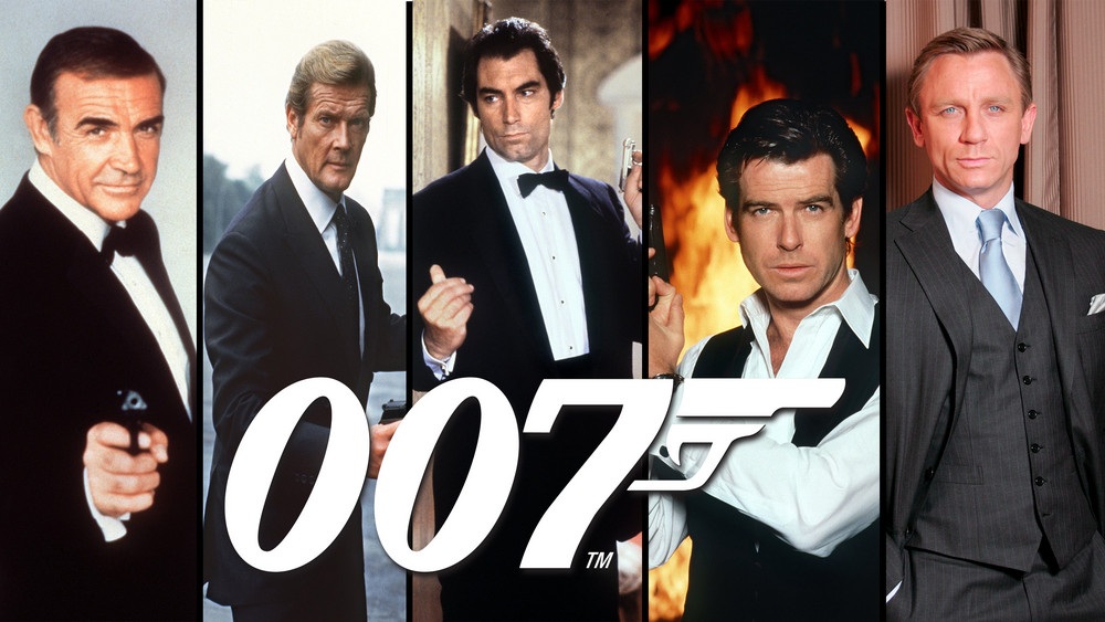 Die Bond-Darsteller Sean Connery, Roger Moore, Timothy Dalton, Pierce Brosnan und Daniel Craig